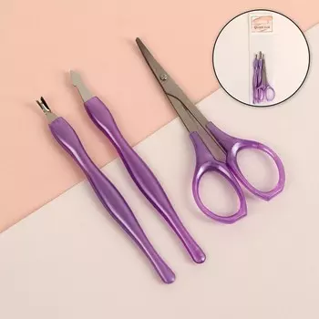 Набор маникюрный, 3 предмета, фиолетовый, серебристый