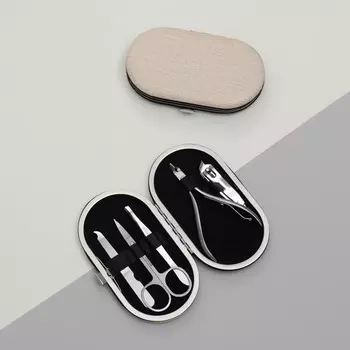 Набор маникюрный, 5 предметов, в футляре, цвет бежевый