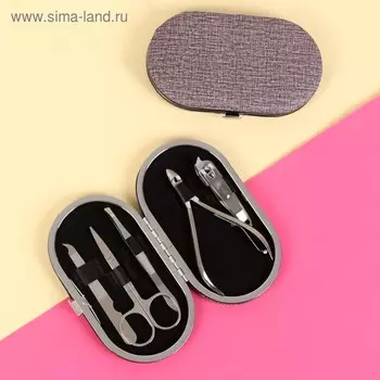 Набор маникюрный, 5 предметов, в футляре, коричневый