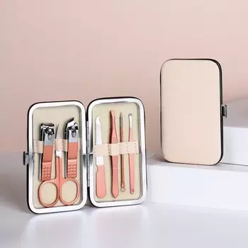 Набор маникюрный, 7 предметов, в футляре, бежевый, розовое золото