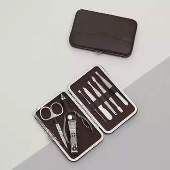 Набор маникюрный, 8 предметов, в футляре, коричневый
