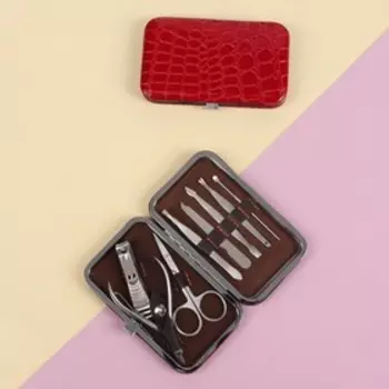 Набор маникюрный «Рептилия», 8 предметов, в футляре, красный