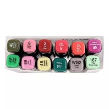 Набор маркеров худож Mazari LINDO BLACK,12цв., Flowers colors (2ст:кистев1.0/клинов6.2)