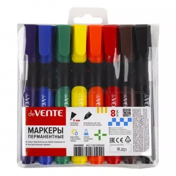 Набор маркеров перманентных 8 цветов 3,0 мм deVENTE пулевидный