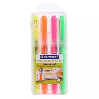 Набор маркеров текстовыделителей 4цв 4.0 Centropen 8722, ПВХ/уп, европодвес