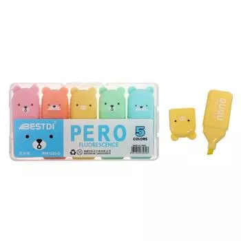 Набор маркеров-текстовыделителей «Зверьки», 5 цветов