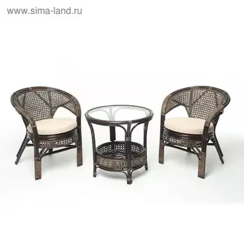 Набор мебели, 3 предмета: 2 кресла, стол, с подушкой, натуральный ротанг, цвет тёмно-коньячный, 02/15