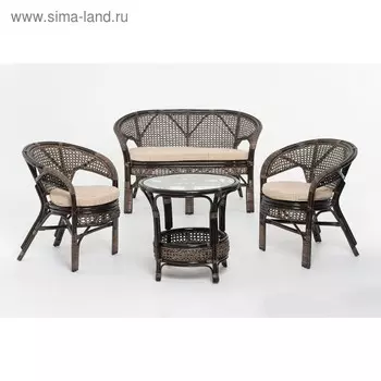 Набор мебели, 4 предмета: диван, 2 кресла, стол, с подушкой, натуральный ротанг, цвет тёмно-коньячный, 02/15
