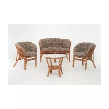 Набор мебели, 4 предмета: диван, два кресла, стол, с подушкой, натуральный ротанг, цвет коньячный, 01/92