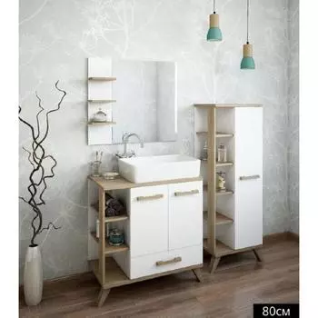 Набор мебели "Ингрид 80": шкаф-зеркало + тумба с раковиной "Plaza 55"