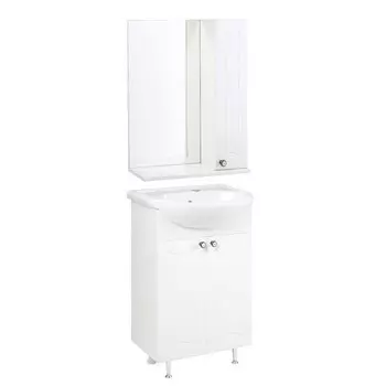 Комплект мебели для ванной: "Виктория 55" правый: Тумба + раковина "НЕО 55"+ зеркало-шкаф