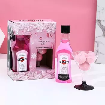 Подарочный набор, гель для душа фо флаконе мартини 250 мл и бомбочки для ванны 4х20 г, Новый Год