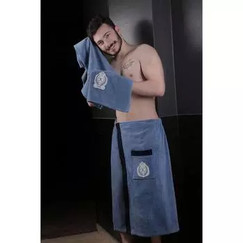 Набор мужской для сауны Koral, велюр, цвет синий/саксен