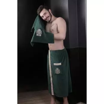 Набор мужской для сауны Koral, велюр, цвет тёмно-зелёный