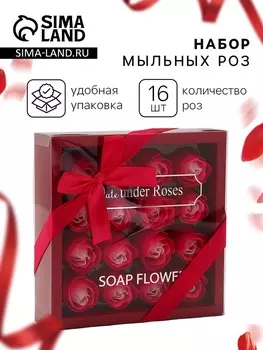 Набор мыльных роз в коробке 16 штук, розово-белые