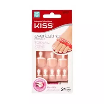 Набор накладных ногтей с клеем Kiss EFT01C «Ультра стойкий французский педикюр», 24 шт