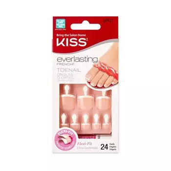 Набор накладных ногтей с клеем Kiss EFT01C «Ультра стойкий французский педикюр», 24 шт