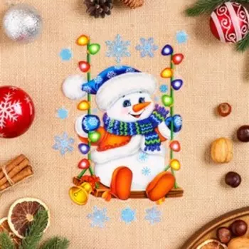 Наклейки новогодние «Задорный снеговик» 33.5 х 24 см