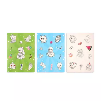 Наклейки детские, раскраска, 3 листа, А5 «Аниме»