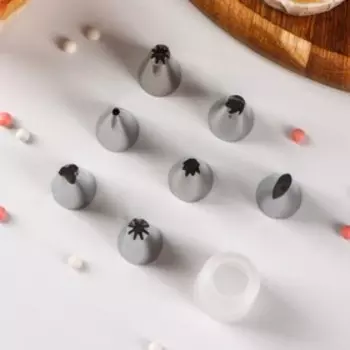 Набор насадок кондитерских Доляна, d=1.6 см, насадки 7 шт., адаптер 1 шт., насадки МИКС