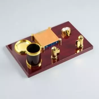 Набор настольный, органайзер 5 в 1 с визитницей и часами, красное дерево