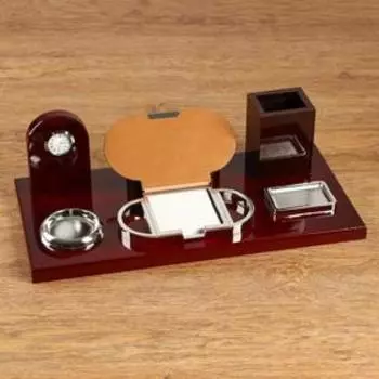 Набор настольный, органайзер 6 в 1 с визитницей и часами, красное дерево