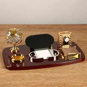 Набор настольный, органайзер 6 в 1 с визитницей и часами, красное дерево