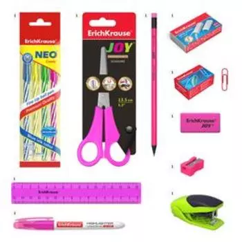 Набор настольный ErichKrause Mini Desk Neon Solid, 13 предметов, вращающийся, розовый