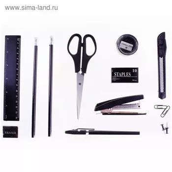 Набор настольный канцелярский 12 предметов OfficeSpace «Русские горки», вращающийся, чёрный