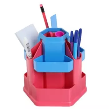 Набор настольный канцелярский, 13 предметов, ErichKrause "Office Bubble Gum", вращающийся, розовый с голубой вставкой