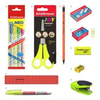 Набор настольный канцелярский 13 предметов ErichKrause Victoria, Neon Solid, желтый