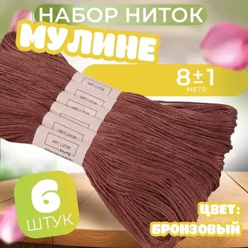 Нитки мулине №3858, 8±1 м, набор 6 шт., коричневый