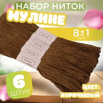 Набор ниток мулине №433, 8±1 м, 6 шт., коричневый