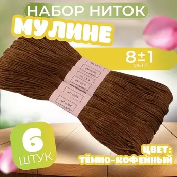 Нитки мулине №801, 8±1 м, набор 6 шт., тёмно-коричневые