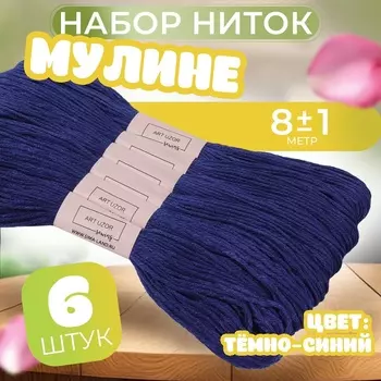 Нитки мулине №820, 8±1 м, набор 6 шт., тёмно-синие