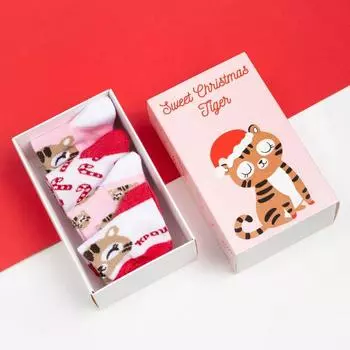 Носки детские новогодние Крошка Я «Тигруля», набор 4 пары, 10-12 см