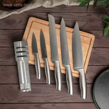 Набор ножей на подставке «Металлик», 5 шт, с универсальной точилкой