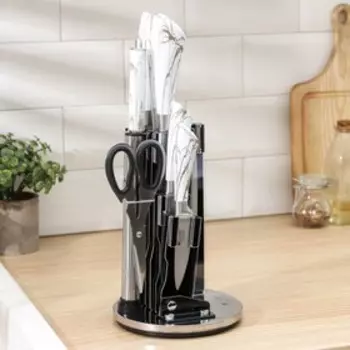 Набор ножей на подставке «Молния», 5 шт, в комплекте с ножницами и мусатом, цвет белый