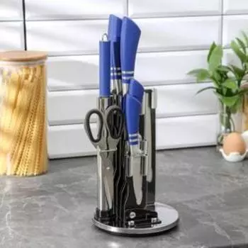 Набор ножей на подставке Omega: ножи лезвие 8 см, 12,5 см, 19,5 см, 20 см, 20, ножницы, мусат, цвет синий