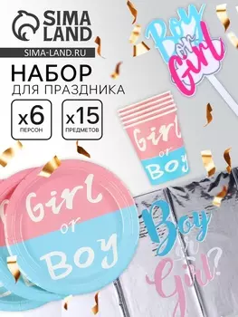 Посуда одноразовая бумажная для праздника «Гендер Пати», на 6 персон, 14 предметов