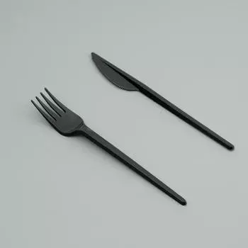 Набор одноразовой посуды "Вилка, нож" черный цвет, 16,5 см