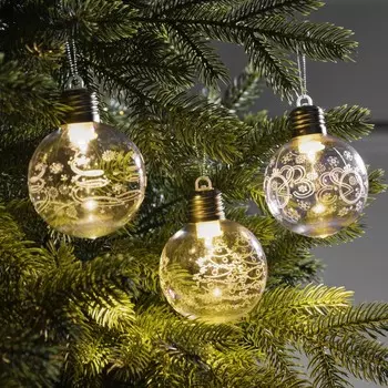 Набор ёлочных шаров «Игра искр», 3 шт, 8x10 см, 1 LED, от батареек, свечение тёплое белое