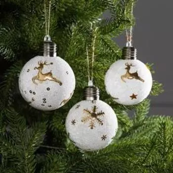 Набор ёлочных шаров «Золотистые узоры», 3 шт, d=8 см, 1 LED, от батареек, свечение тёплое белое