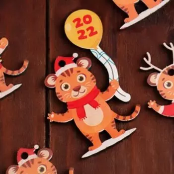 Набор ёлочный украшений "Тигрята", красный блеск