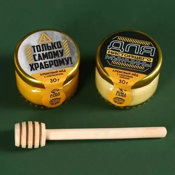 Набор «Only for man» крем-мёд с апельсином и кедровым орехом 60 г (2 шт. х 30 г)., ложка для мёда