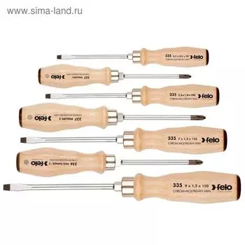 Набор отверток Felo 33597198, ударных, с деревянной рукояткой, SL/PH/PZ, Cr-Mo-V, 7 шт.