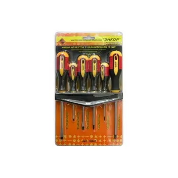 Набор отверток ЭНКОР 19836, 3К рукоятки, SL3-6-7, PH0-1-2, 75/100/125 мм, 6 шт.
