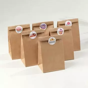 Набор пакетов, крафт 12 х 8 х 25 см + наклейки "Пончики", 6 шт