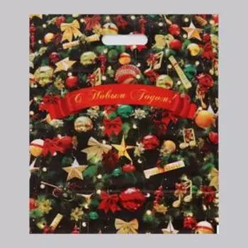 Набор пакетов "Новогодние игрушки", полиэтиленовый с вырубной ручкой по 15 шт, 38х47 см, 60