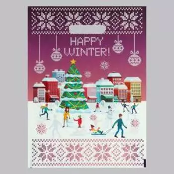 Набор пакетов "Счастливой зимы", с вырубной ручкой по 20 шт, 30х40 см, 50 мкм